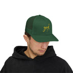 God Script Trucker Cap — Gold Sparkle Faith Snapback