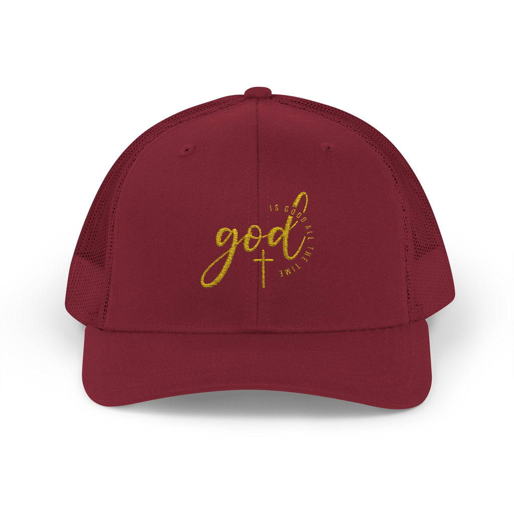 God Script Trucker Cap — Gold Sparkle Faith Snapback