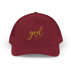 God Script Trucker Cap — Gold Sparkle Faith Snapback