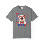 T-Shirt | 'Merica Patriotic Dog Graphic Tee – American Flag Sunglasses & Bow Tie