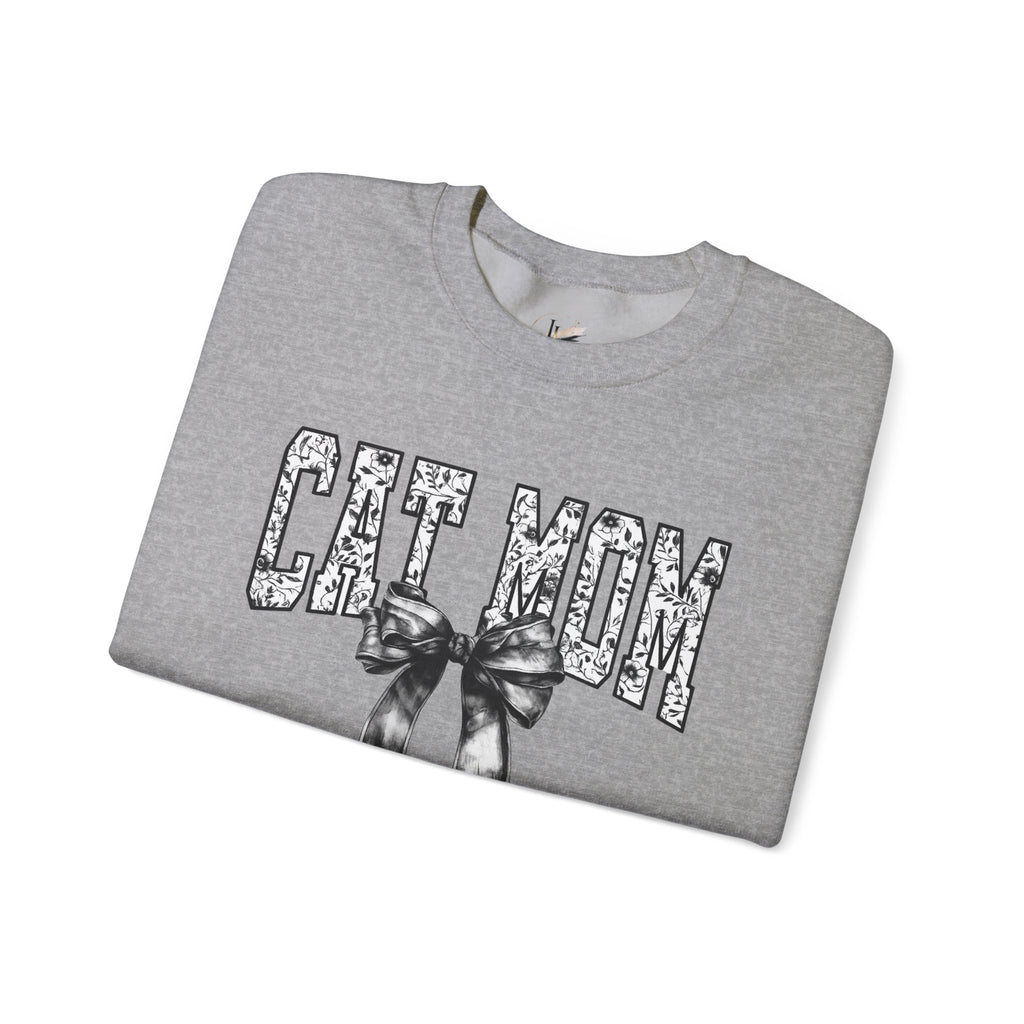Cat Mom Crewneck Sweatshirt — Floral Lettering with Bow