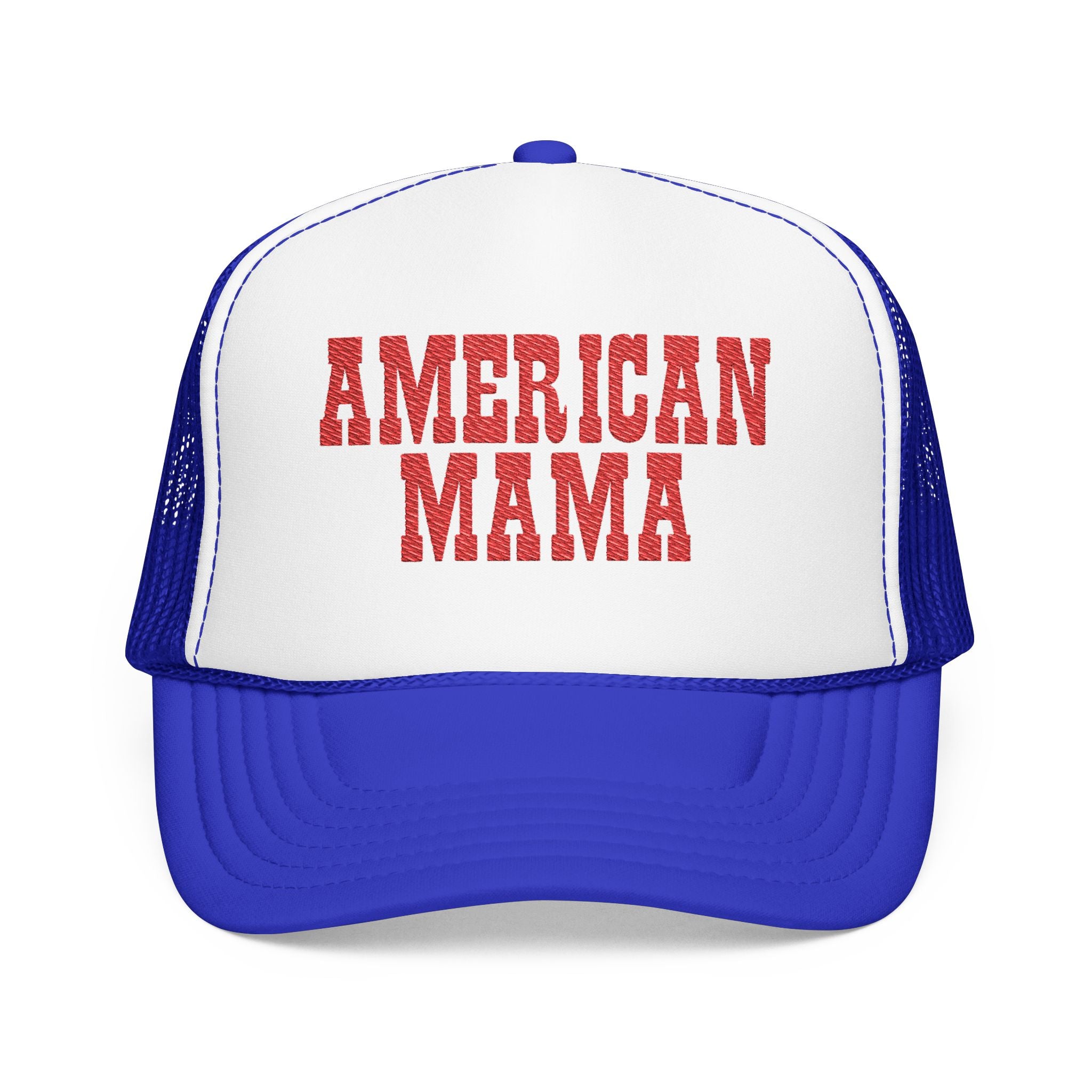 American Mama Trucker Hat - Vintage Red Distressed Foam Mesh Cap for Patriotic Moms