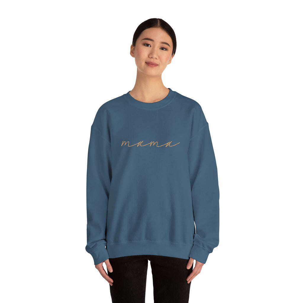 Mama Embroidery Crewneck Sweatshirt — Minimal Rose Gold Script