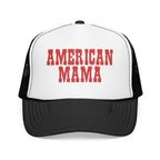 American Mama Trucker Hat - Vintage Red Distressed Foam Mesh Cap for Patriotic Moms