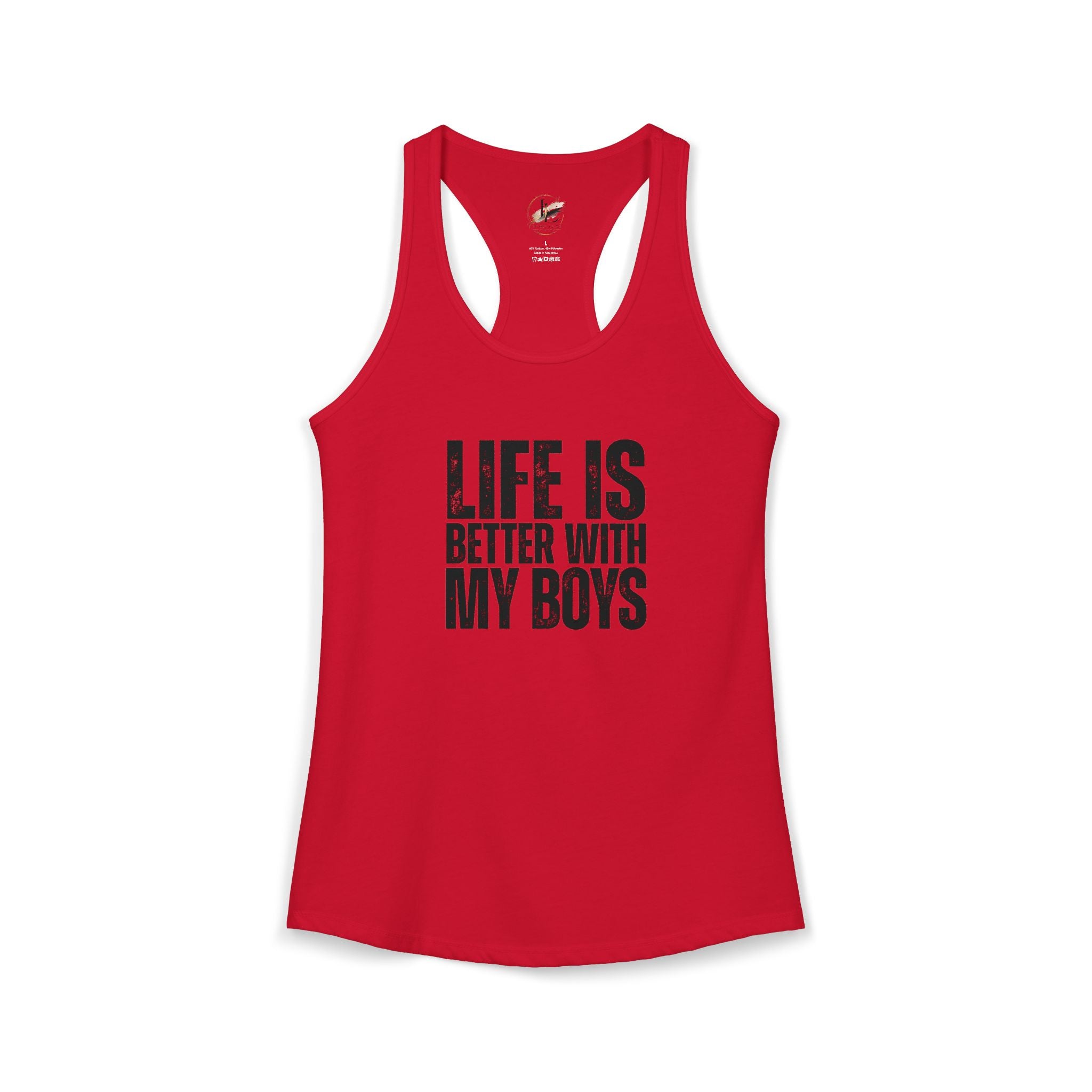 "Life is better with my boys" Mom, Women's Ideal Racerback Tank