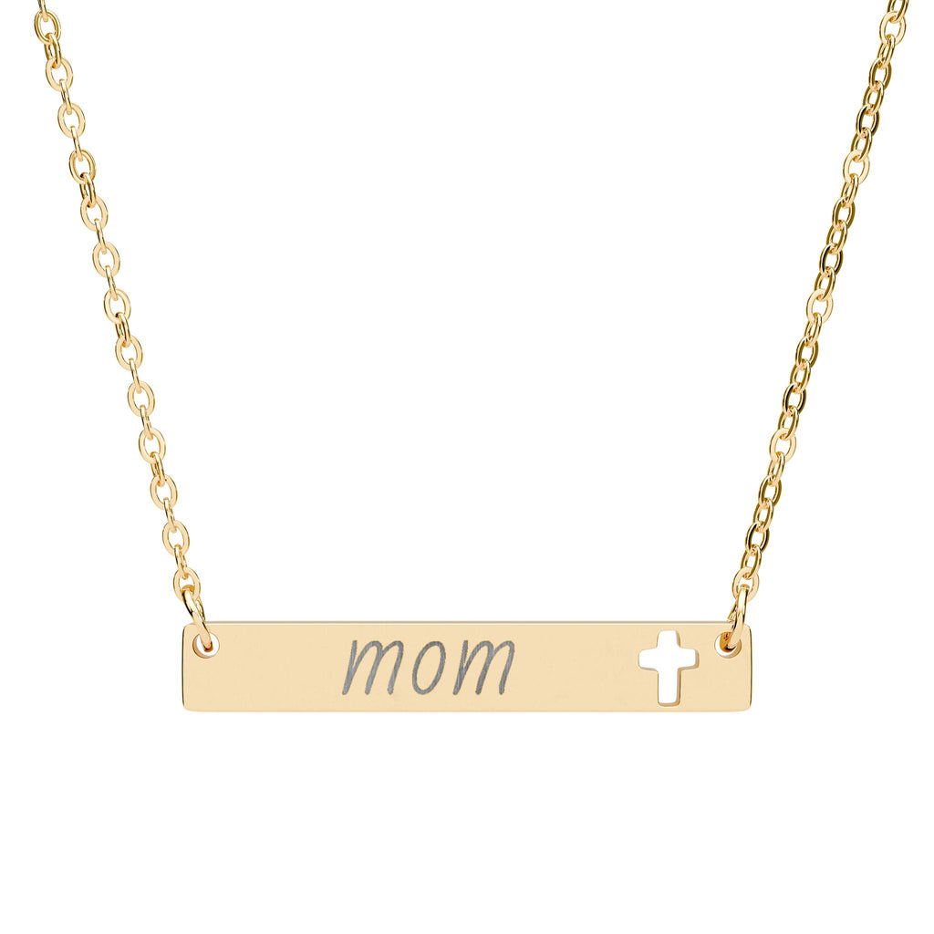Custom Engravable Cutout Cross Bar Necklace — Personalized Jewelry