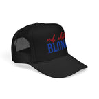 Red, White & Blonde Trucker Hat — Patriotic Blonde Foam Trucker Hat