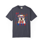T-Shirt | 'Merica Patriotic Dog Graphic Tee – American Flag Sunglasses & Bow Tie