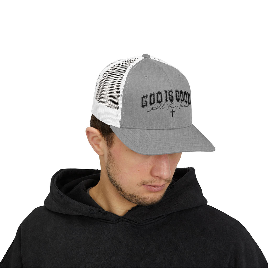 God Is Good Trucker Cap – Faith-Based Snapback Hat with Cross