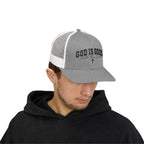 God Is Good Trucker Cap – Faith-Based Snapback Hat with Cross