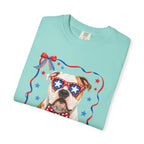 T-Shirt | 'Merica Patriotic Dog Graphic Tee – American Flag Sunglasses & Bow Tie