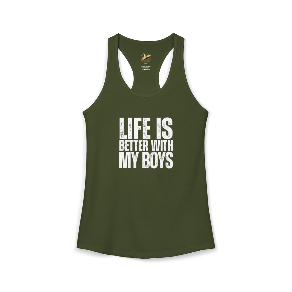 "Life is better with my boys" Mom, Women's Ideal Racerback Tank