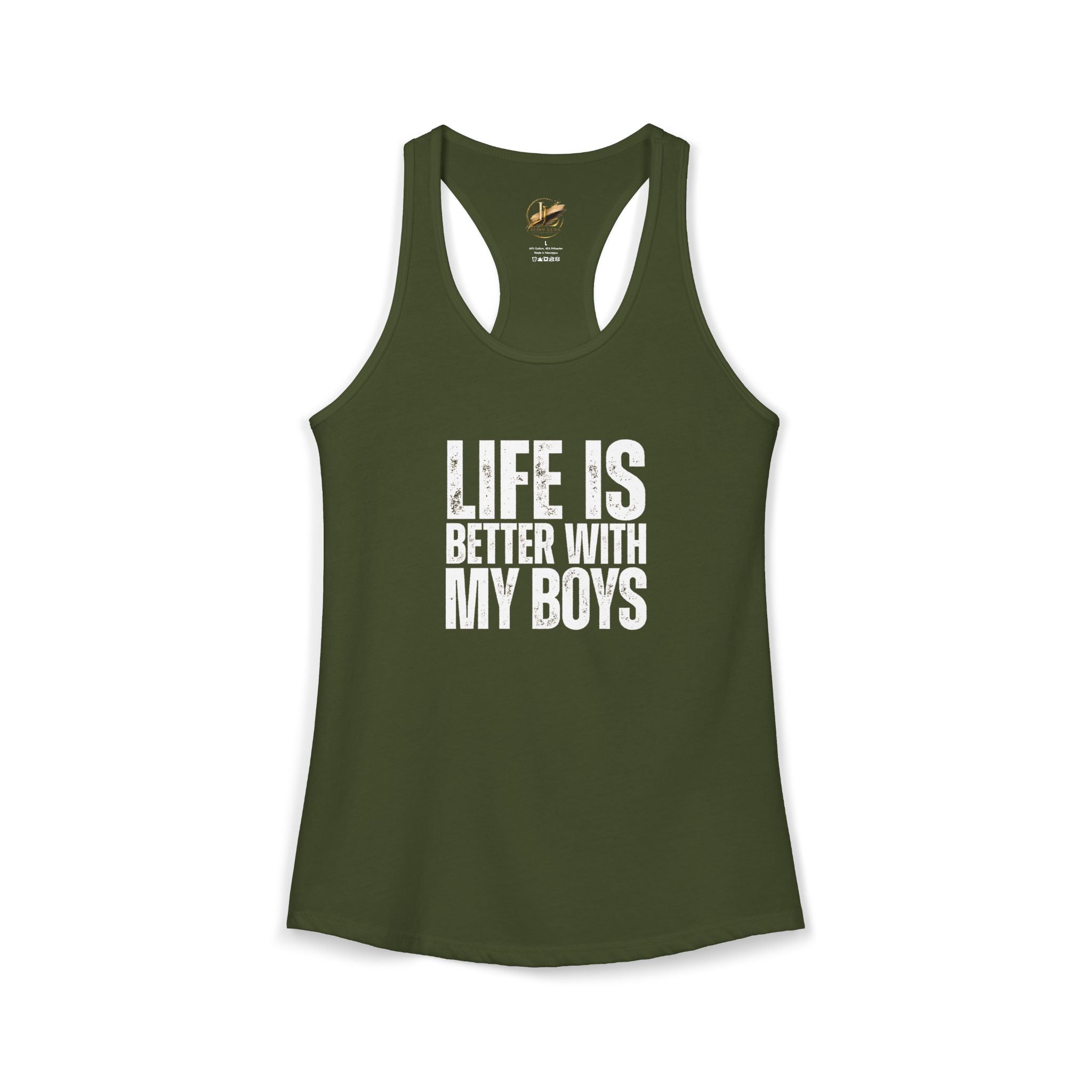 "Life is better with my boys" Mom, Women's Ideal Racerback Tank