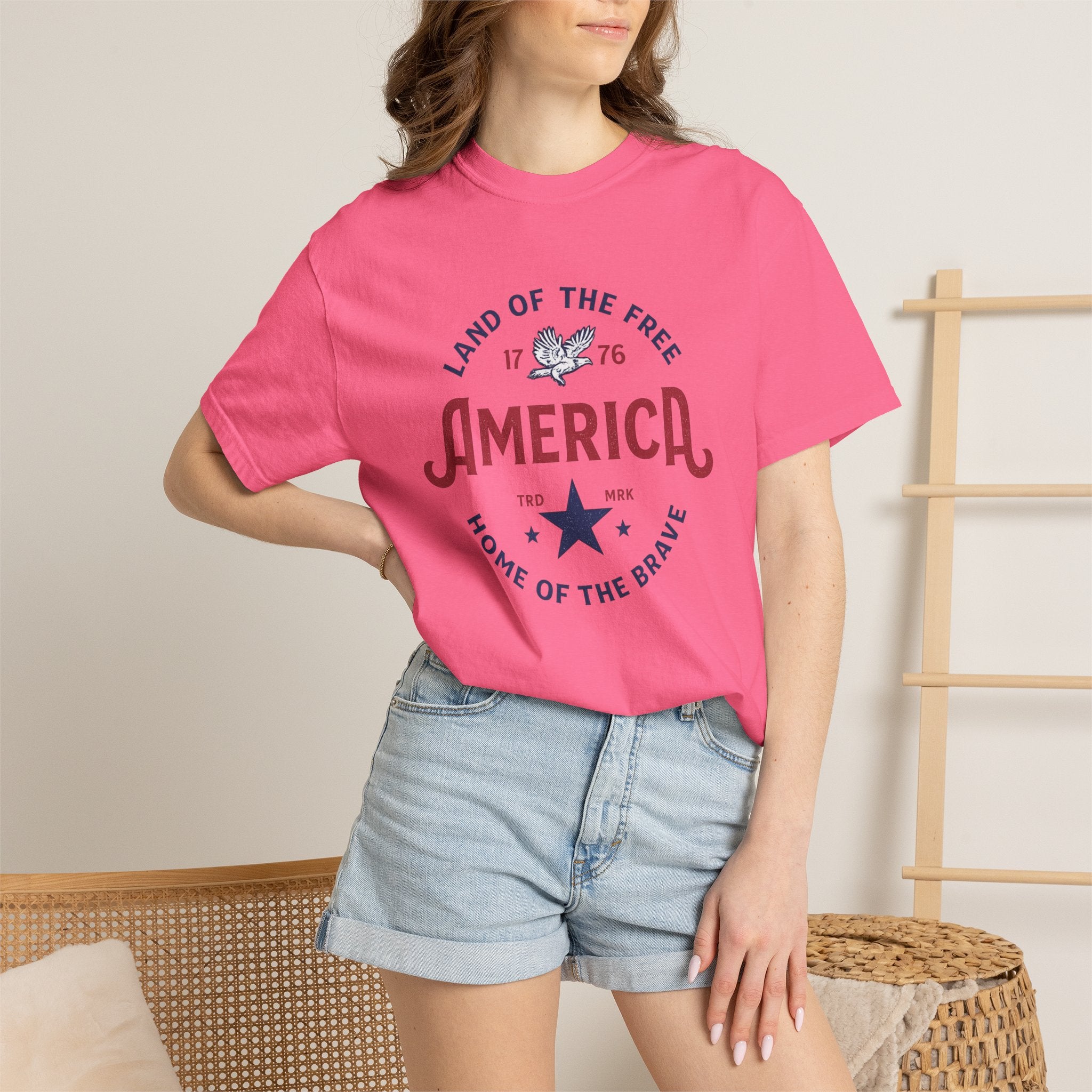 America Land of the Free Graphic T-Shirt — Patriotic 1776 Home of the Brave Tee