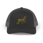 God Script Trucker Cap — Gold Sparkle Faith Snapback