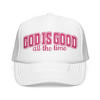 God Is Good Trucker Hat — Hot Pink Design