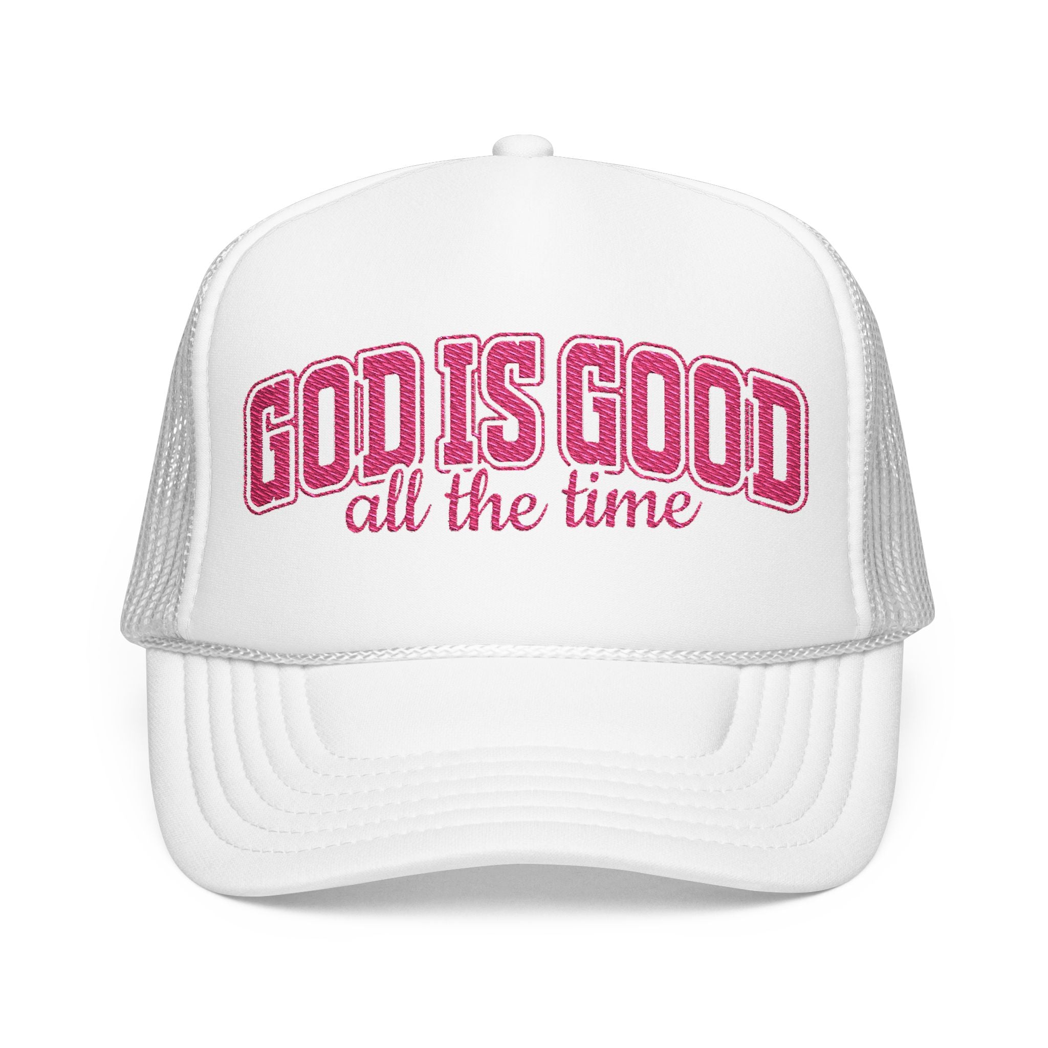 God Is Good Trucker Hat — Hot Pink Design