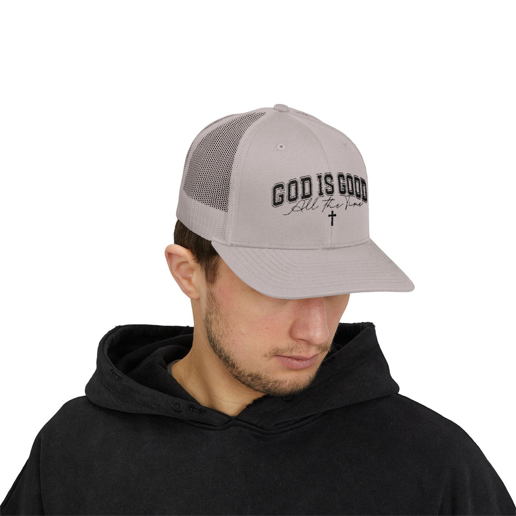 God Is Good Trucker Cap – Faith-Based Snapback Hat with Cross