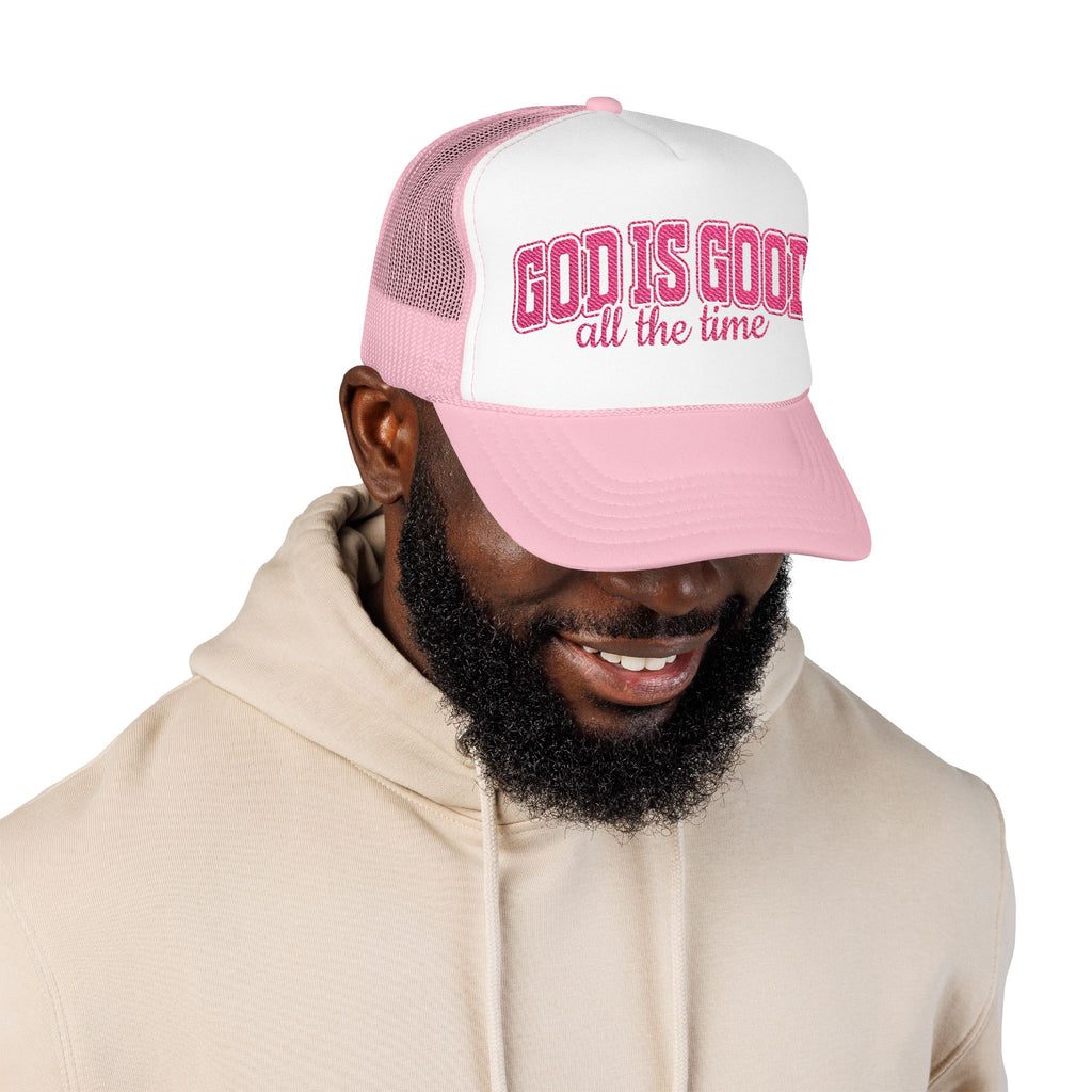 God Is Good Trucker Hat — Hot Pink Design