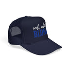 Red, White & Blonde Trucker Hat — Patriotic Blonde Foam Trucker Hat