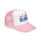 Red, White & Blonde Trucker Hat — Patriotic Blonde Foam Trucker Hat