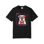 T-Shirt | 'Merica Patriotic Dog Graphic Tee – American Flag Sunglasses & Bow Tie
