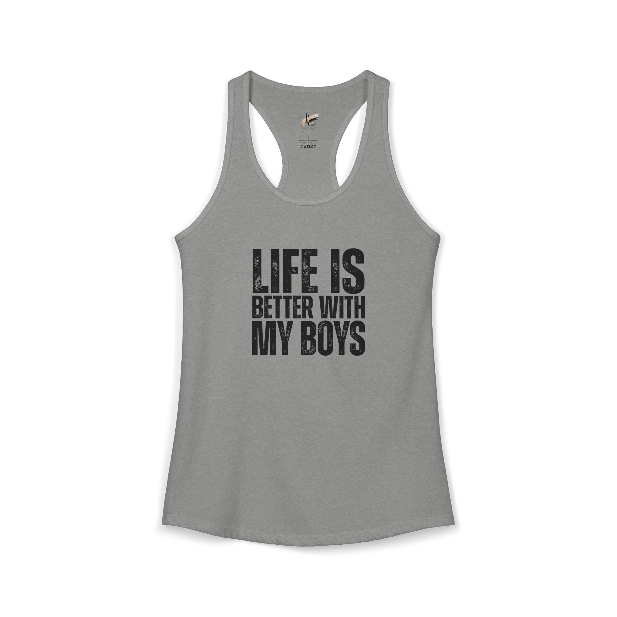 "Life is better with my boys" Mom, Women's Ideal Racerback Tank