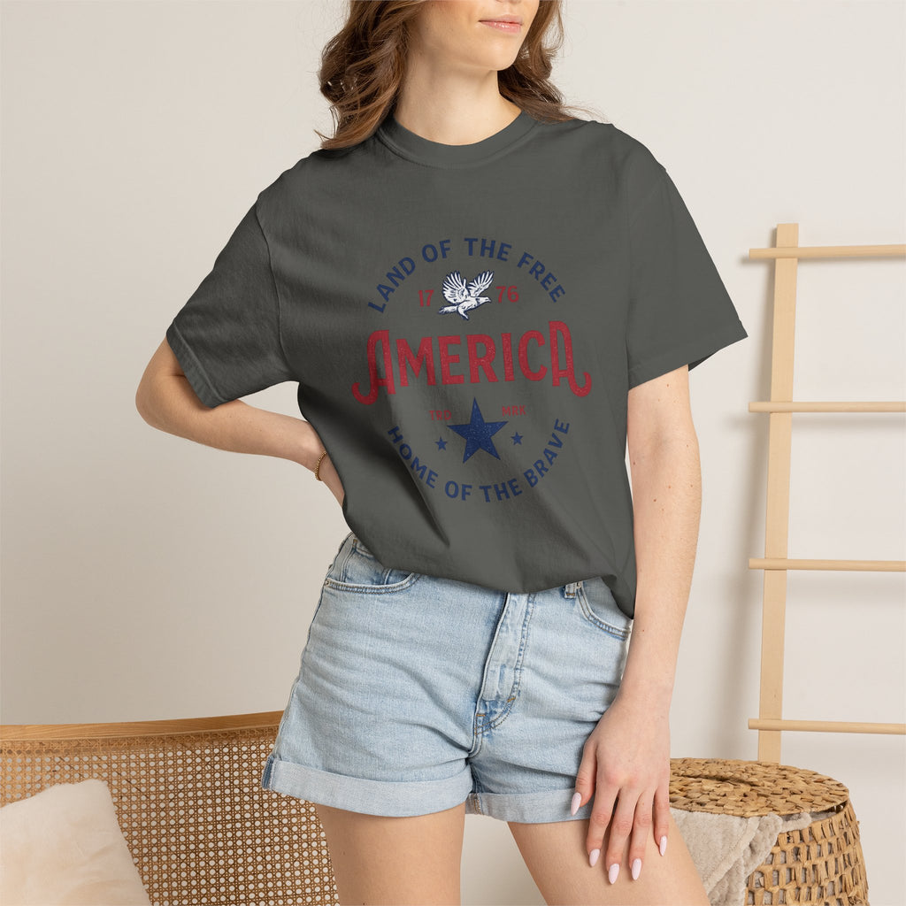 America Land of the Free Graphic T-Shirt — Patriotic 1776 Home of the Brave Tee