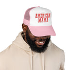 American Mama Trucker Hat - Vintage Red Distressed Foam Mesh Cap for Patriotic Moms