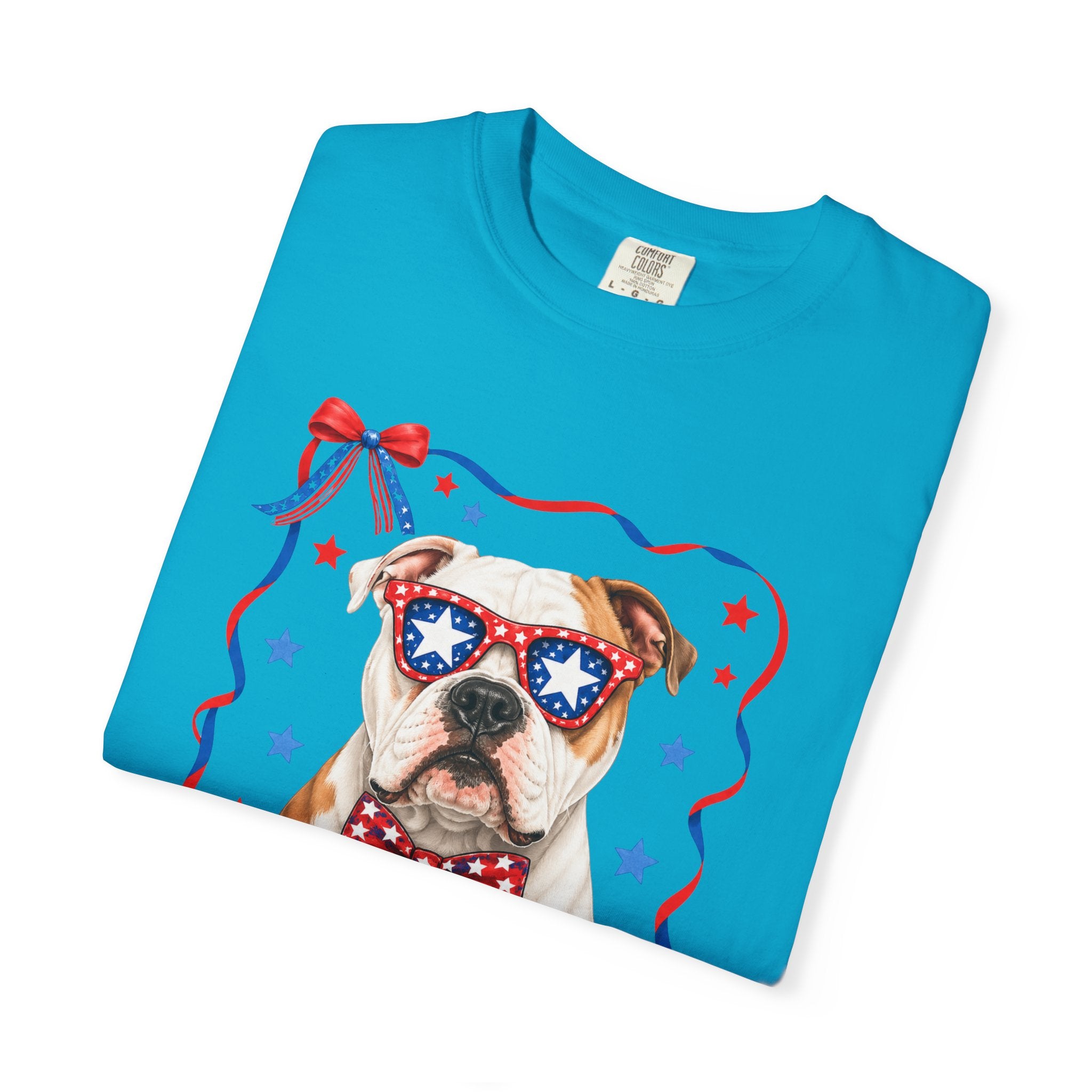 T-Shirt | 'Merica Patriotic Dog Graphic Tee – American Flag Sunglasses & Bow Tie