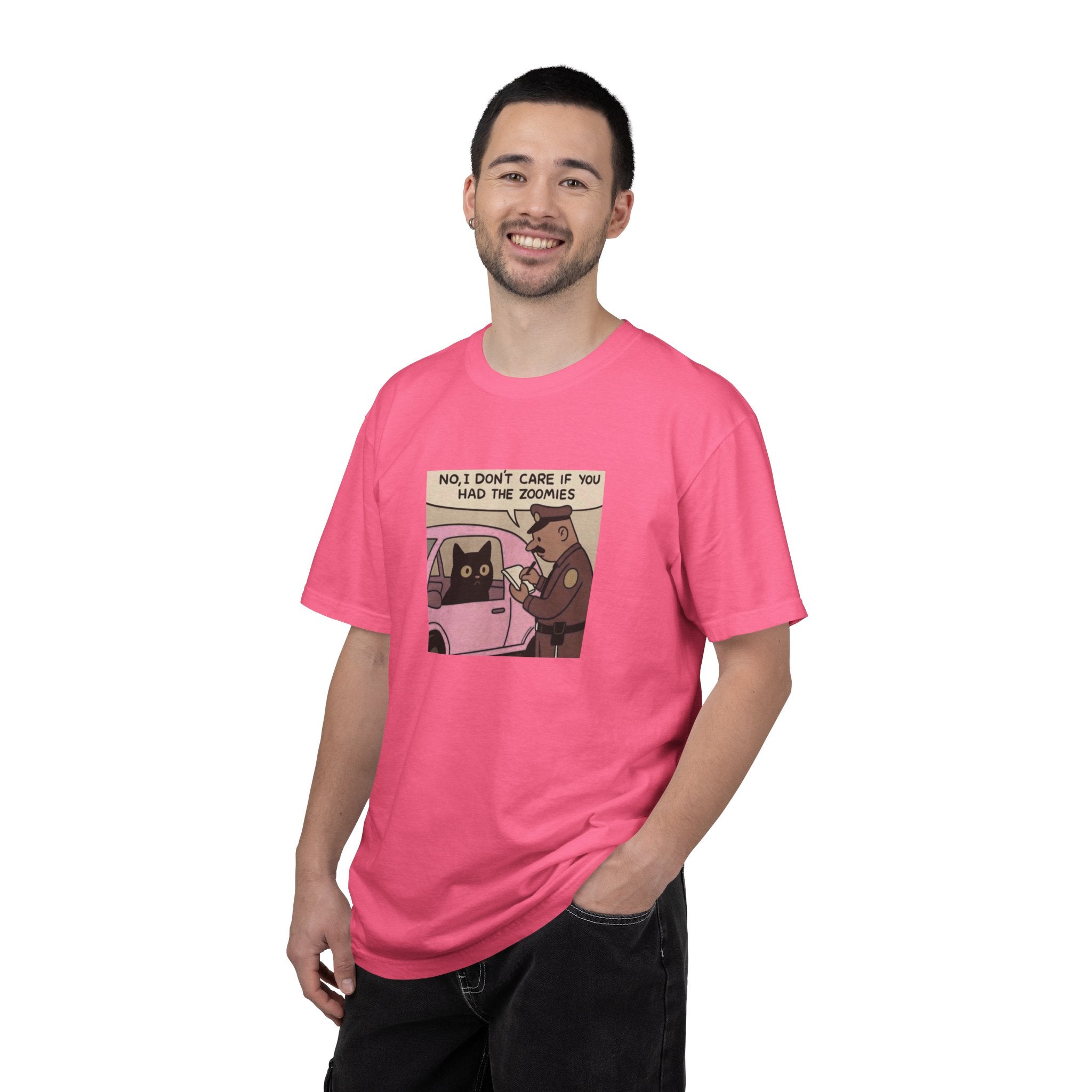 Funny Cat Cop T-Shirt — "No, I Don't Care If You Had The Zoomies" Graphic Tee