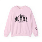 Customized Momma, Gigi, Grammy, Grandma, Mama, Mom, or Nana  Crewneck Sweatshirt – “This ….. Wears Her Heart on Her Sleeve” Cozy Pullover