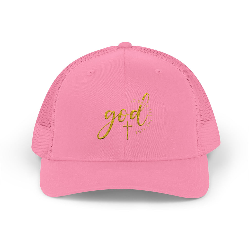God Script Trucker Cap — Gold Sparkle Faith Snapback