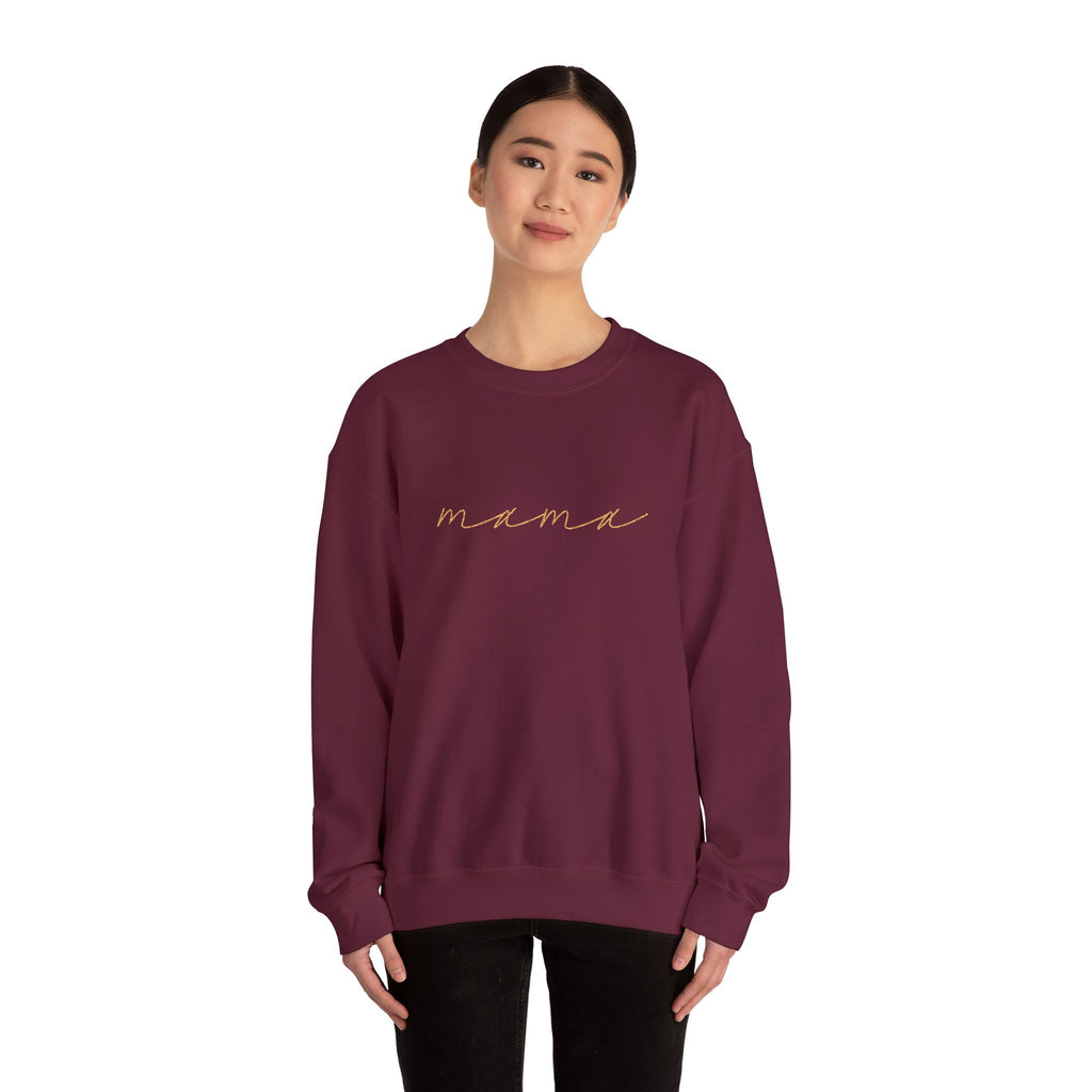 Mama Embroidery Crewneck Sweatshirt — Minimal Rose Gold Script