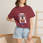 T-Shirt | 'Merica Patriotic Dog Graphic Tee – American Flag Sunglasses & Bow Tie