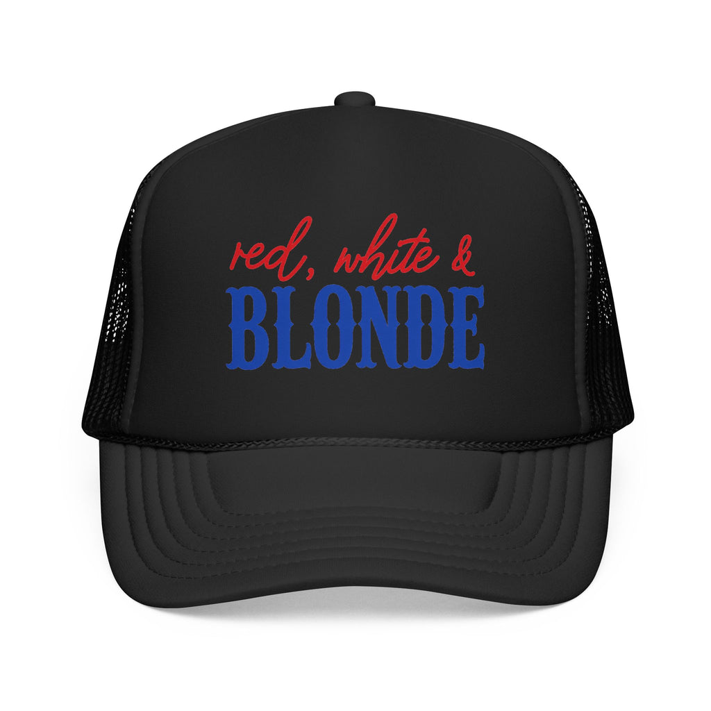 Red, White & Blonde Trucker Hat — Patriotic Blonde Foam Trucker Hat