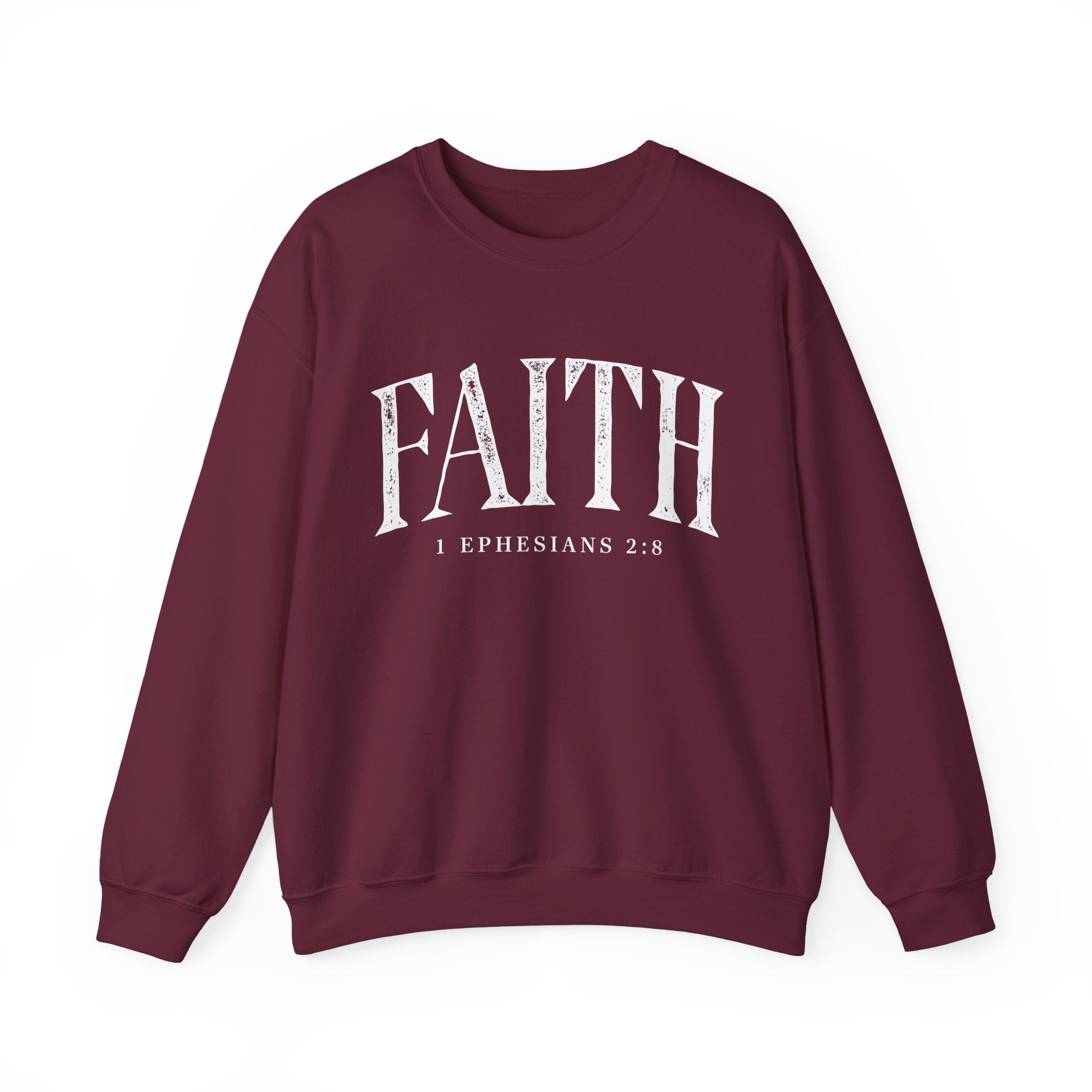 Faith Crewneck Sweatshirt — "Faith" with 1 Ephesians 2:8 Christian Pullover