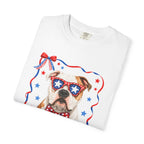 T-Shirt | 'Merica Patriotic Dog Graphic Tee – American Flag Sunglasses & Bow Tie