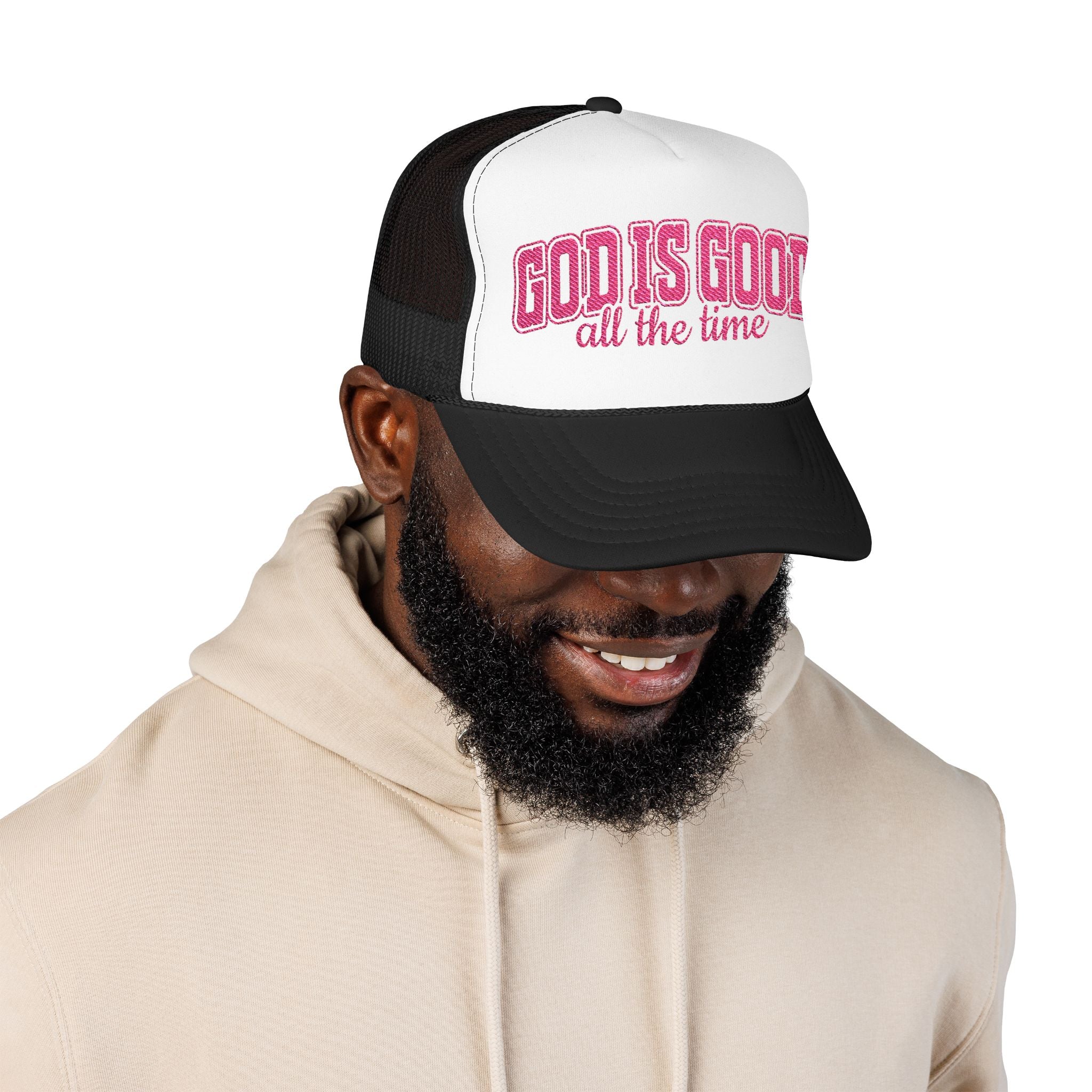 God Is Good Trucker Hat — Hot Pink Design