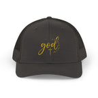 God Script Trucker Cap — Gold Sparkle Faith Snapback