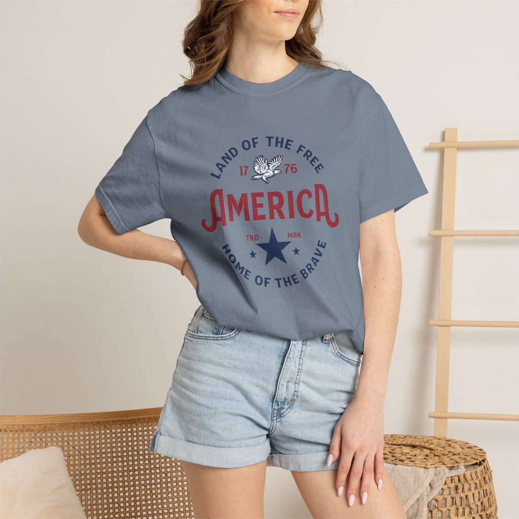 America Land of the Free Graphic T-Shirt — Patriotic 1776 Home of the Brave Tee