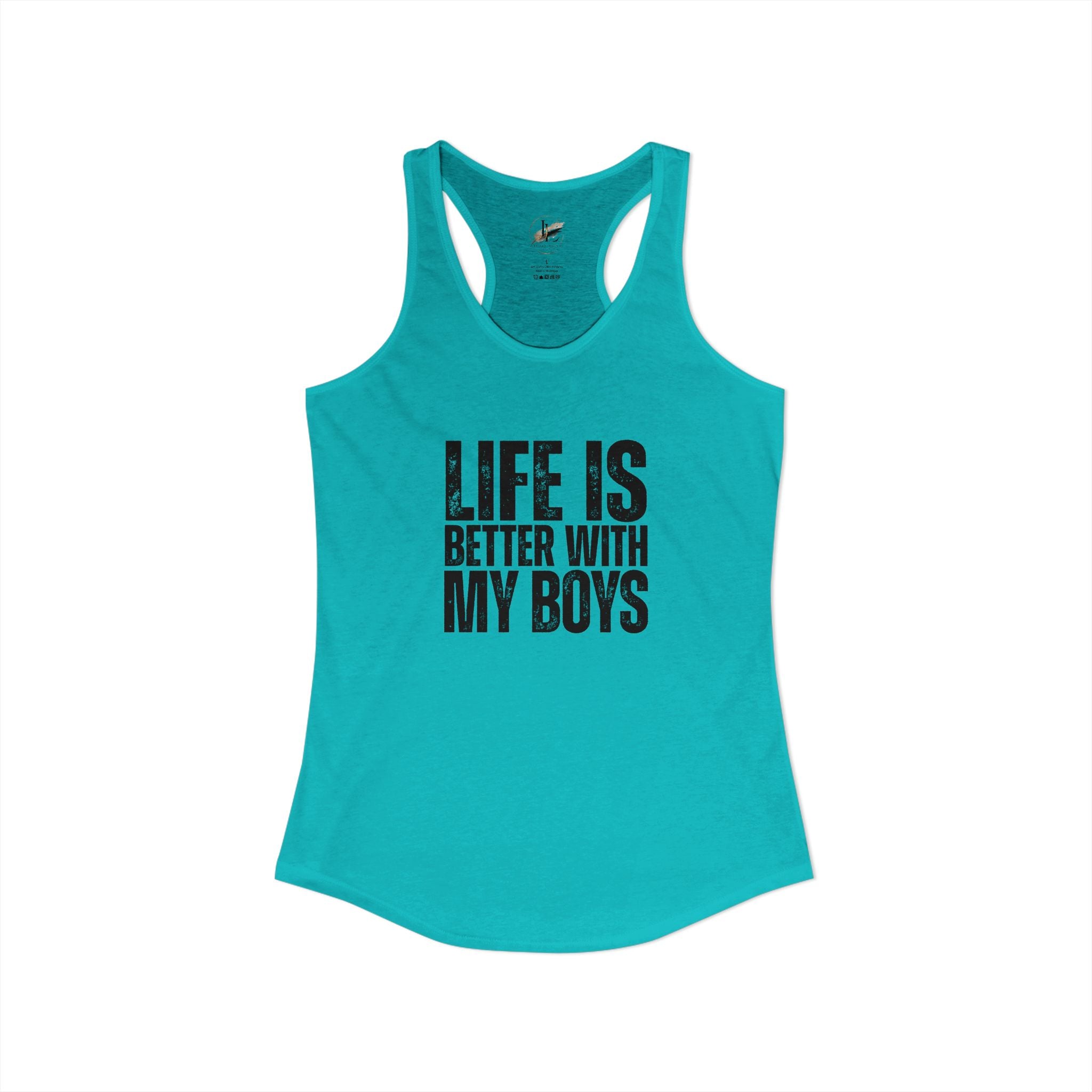 "Life is better with my boys" Mom, Women's Ideal Racerback Tank