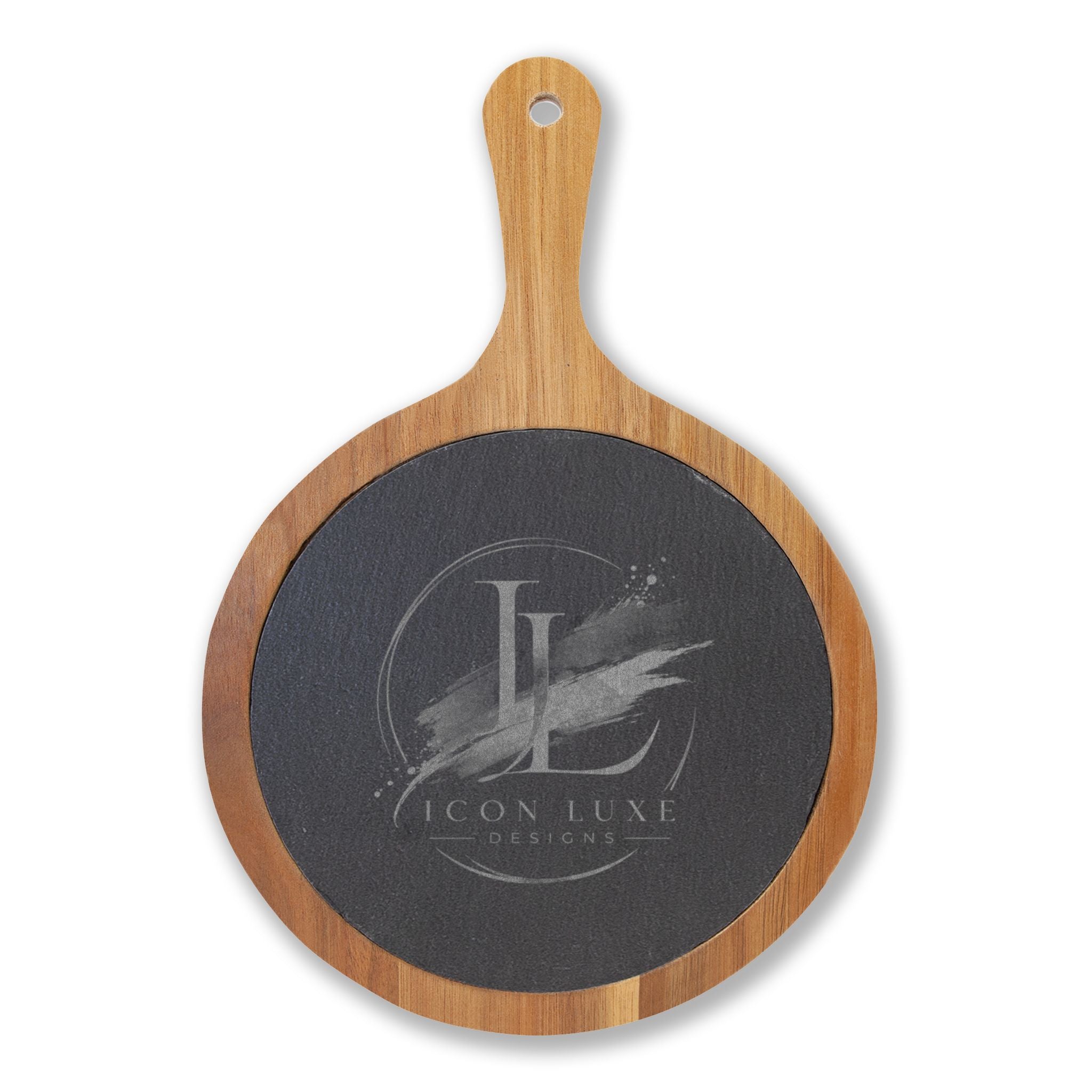 Custom Engraved Acacia Charcuterie Board with Slate Insert & Cheese Tools
