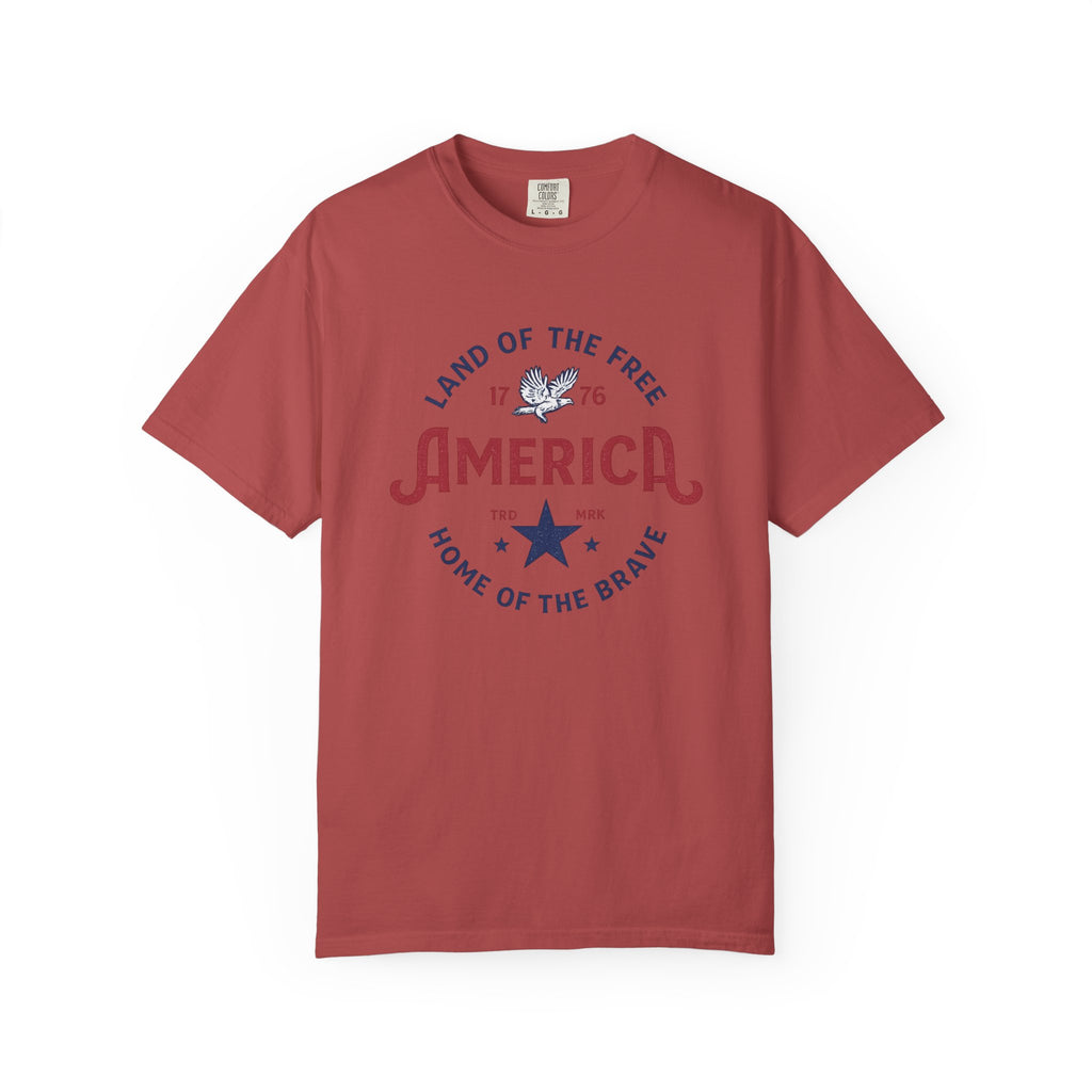 America Land of the Free Graphic T-Shirt — Patriotic 1776 Home of the Brave Tee
