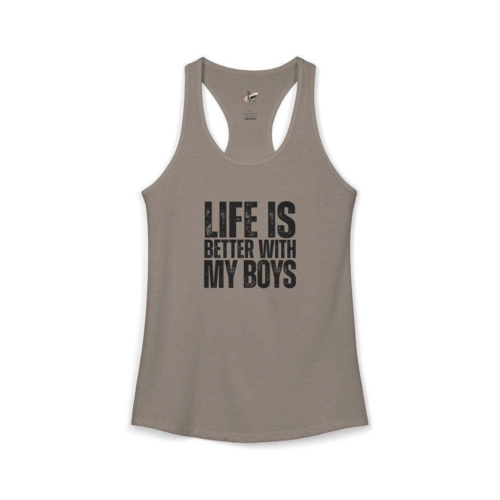 "Life is better with my boys" Mom, Women's Ideal Racerback Tank