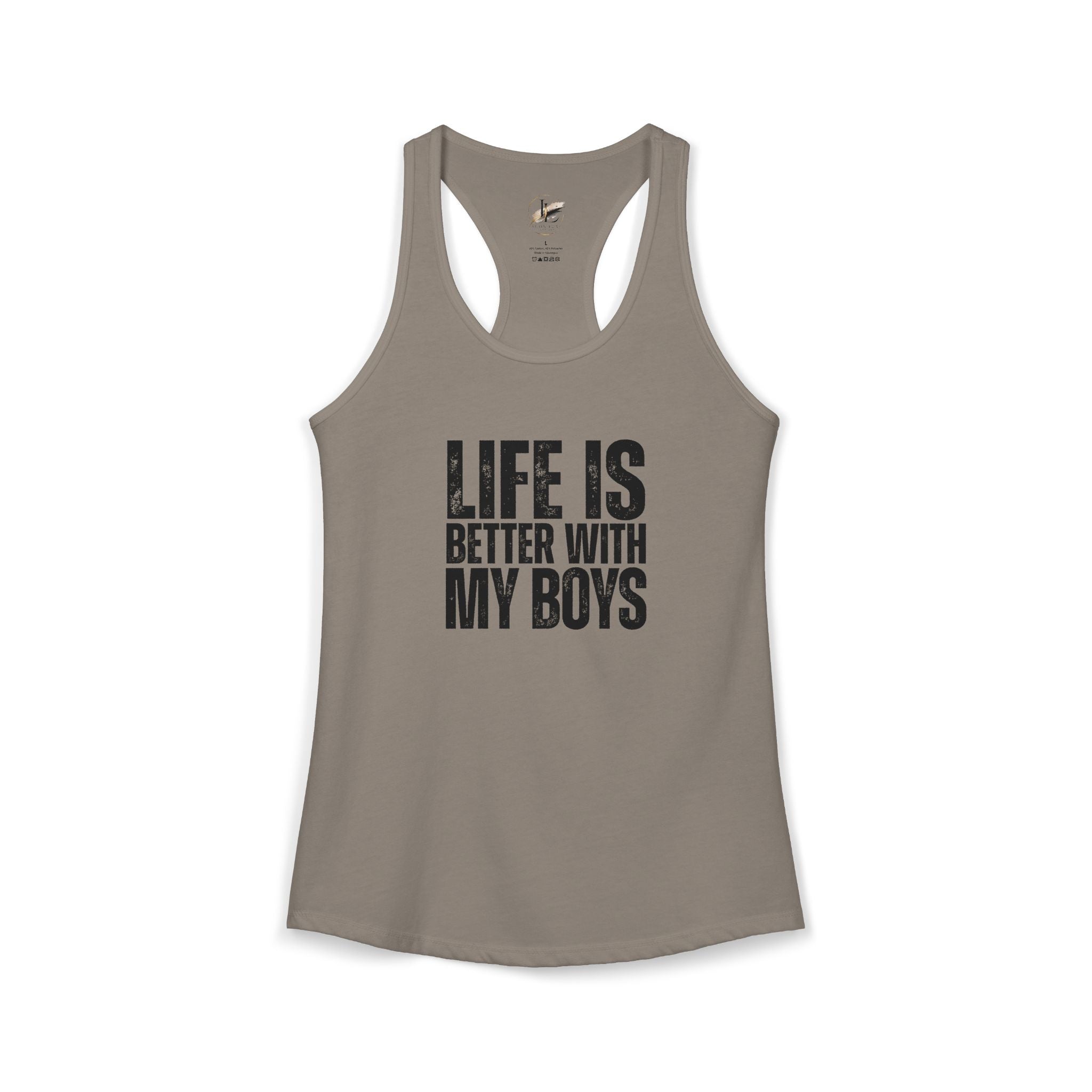 "Life is better with my boys" Mom, Women's Ideal Racerback Tank