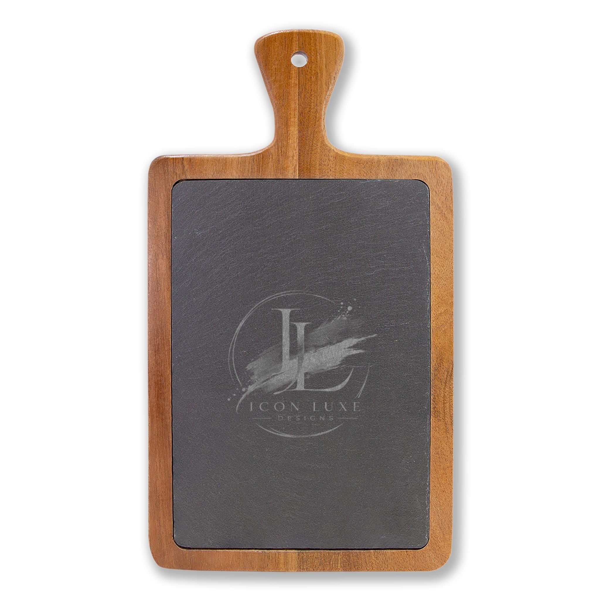 Custom Engraved Acacia Charcuterie Board with Slate Insert & Cheese Tools