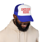 American Mama Trucker Hat - Vintage Red Distressed Foam Mesh Cap for Patriotic Moms