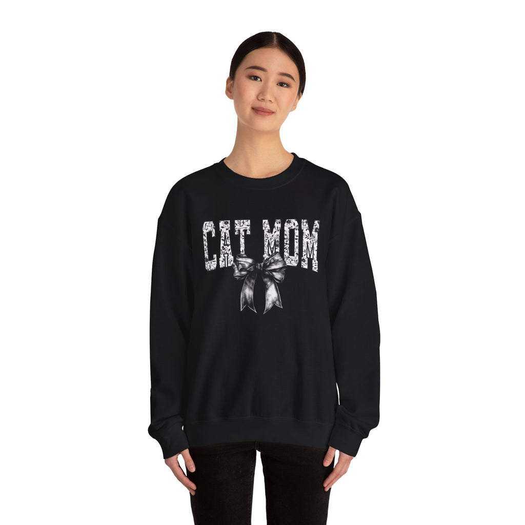 Cat Mom Crewneck Sweatshirt — Floral Lettering with Bow