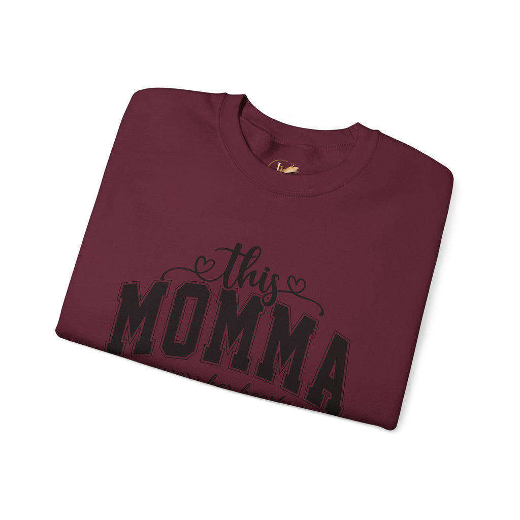 Customized Momma, Gigi, Grammy, Grandma, Mama, Mom, or Nana  Crewneck Sweatshirt – “This ….. Wears Her Heart on Her Sleeve” Cozy Pullover